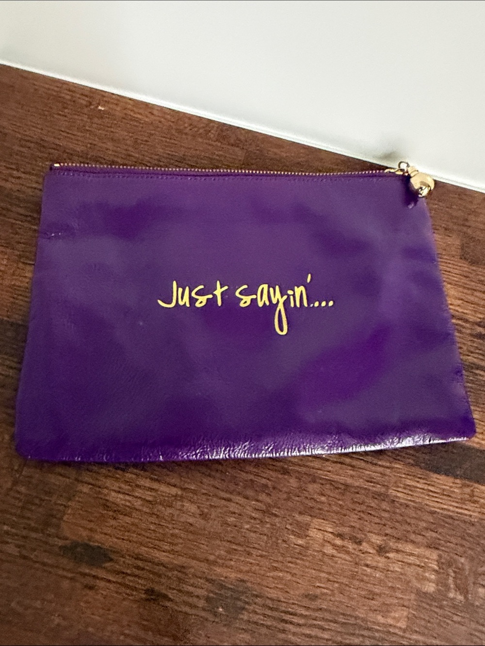 Halogen Purple Cosmetic Zip Pouch with Gold Script